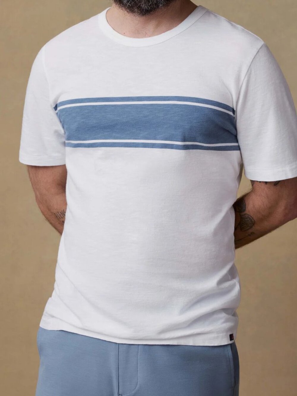 Faherty Men's Sunwashed S/S T-Shirt Size S NWT White Blue Stripe